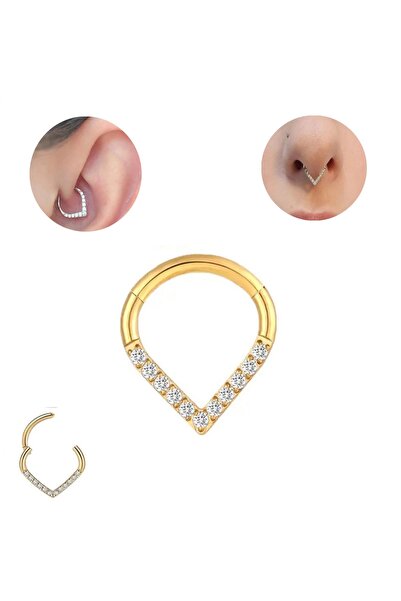 Bylin %100 316 L Cerrahi Çelik Zirkon Taşlı Daith, Septum, Helix Kilitli Pier...