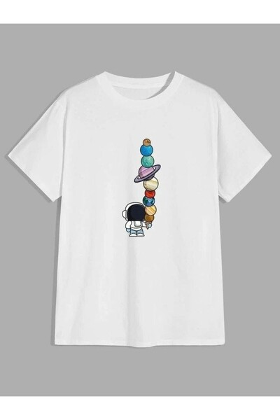 MAGORS Унисекс детска тениска с щампа на астронавт и памучен принт с кръгло д...