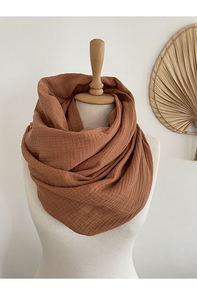 LeBohas Women's Cotton Shawl Scarf Natural Muslin Fabric 2 Layers