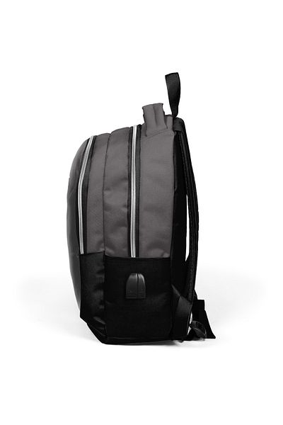 Coral High Kids Dark Gray Black Three Compartment USB School Backpack 24307