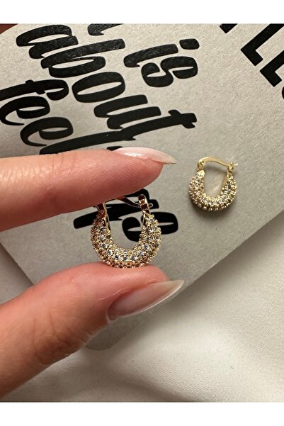 ringbox Gold Zirkon Taşlı Mini Boy Halka Küpe