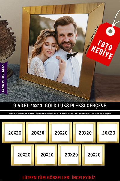 Bytwo 9 Pieces 20x20 Gold Mirror Plexiglass Frame - Luxury Plexiglass Frame