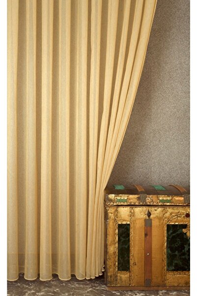 MASSARELLI Etamin Şantuklu Tül Perde Altın Rengi 1-2,5 Orta Sık Pile