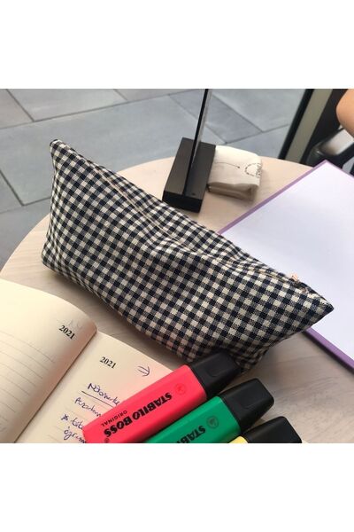 sumicorn Geantă de machiaj, portofel, cu fermoar, lavabilă, cu un singur compartiment, pentru creion, în albastru bleumarin