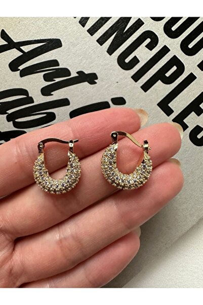 ringbox Gold Zirkon Taşlı Mini Boy Halka Küpe