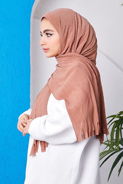 İmajButik Camel Moda Blue Pleated Practical Ready Shawl
