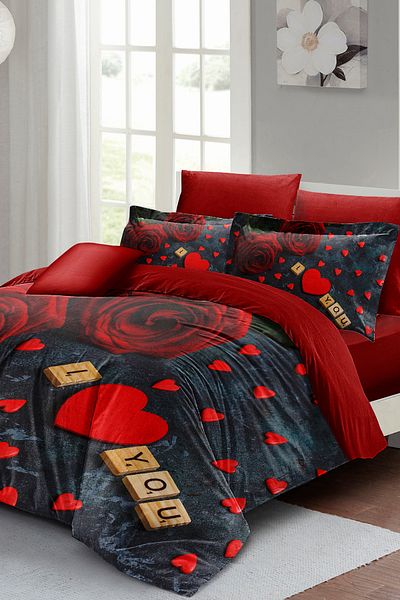 MonoHome King Size Duvet Cover Set - 100% Natural Cotton, Double, 3D Digital Roses Marble, 220X240Cm