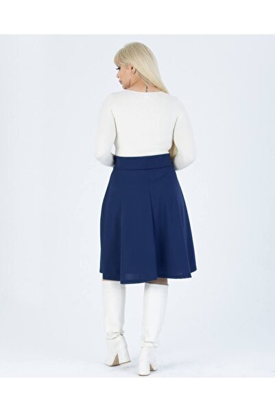 Butik Nilyam High Waist Kiloş Women's Skirt - Large Size Navy Blue 22009