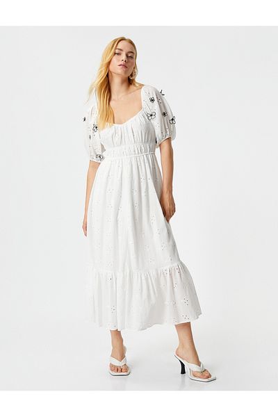 Koton Midikleid mit Muschelsaum und Ballonärmeln