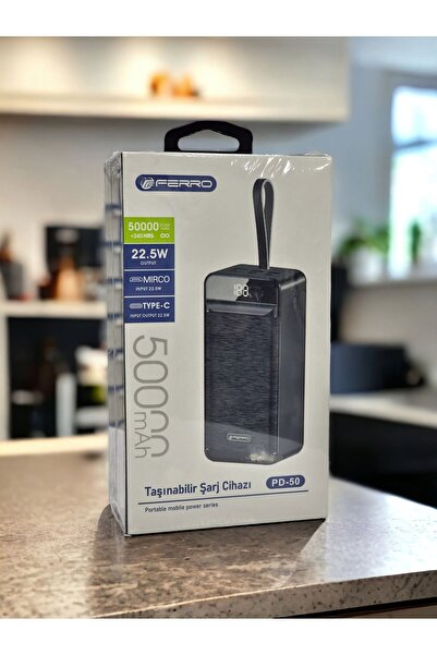 FERRO 50000mAh Süper Kapasiteli Taşınabilir Şarj Cihazı, 22.5W PD ve Hızlı Şarj, LED Ekran