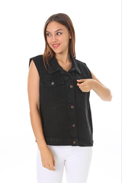 baby lady Siyah Düğmeli Jean Yelek