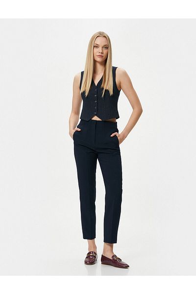Koton Fabric Cigarette Trousers Pocket Detailed Normal Waist