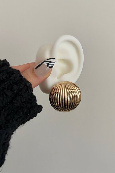 Okko Store Çizgili Büyük Yarım Top Küpe