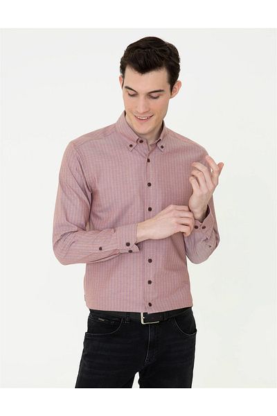 Pierre Cardin Μακρυμάνικο Claret Red Slim Fit πουκάμισο