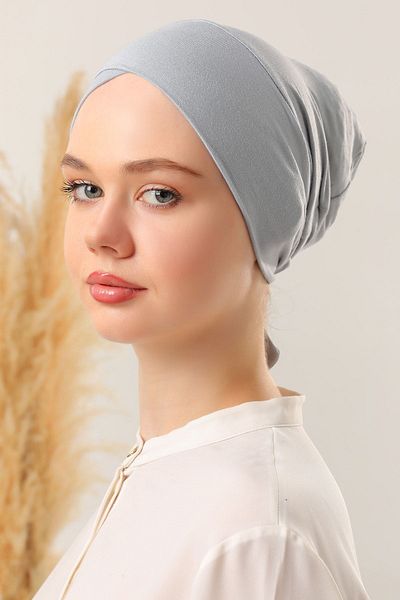 Melodi Scarf Δεμένο χωρίς ραφή σταυρωτό καπό ανοιχτό γκρι