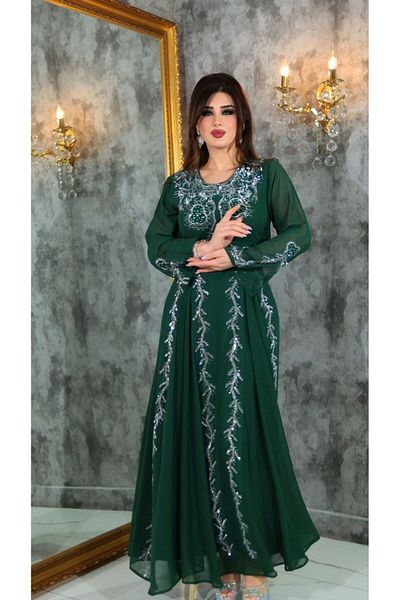 ZENABİYEM Zena Sleeve Detail Stone Print Evening Dress