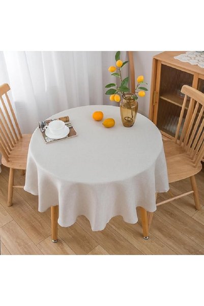pamukidea Vintage Burlap Linen Plain Tablecloth (Washed Cotton Fabric) Round