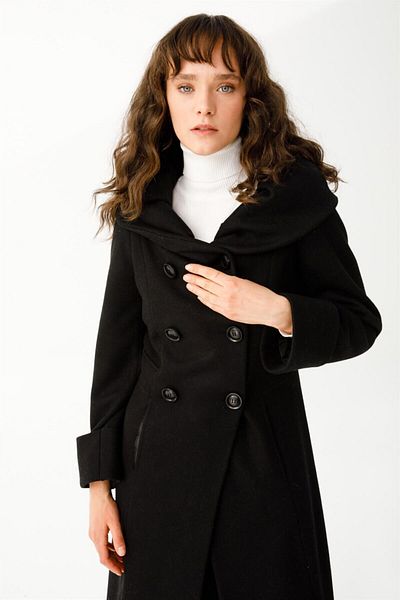 Esswaap Chandelier Boy Coat with Knuckle Collar and Double Breasted Front Closure Black