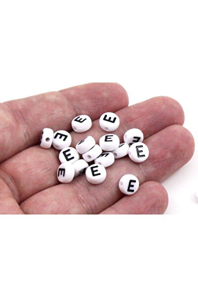 yfhobi 10 Gram- Sadece E Harfi, 7 Mm Yassı Harf Boncuk, Beyaz Üzeri Siyah. ( ...