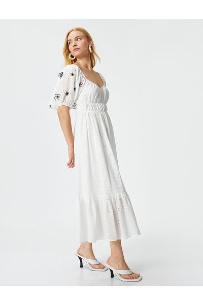 Koton Midikleid mit Muschelsaum und Ballonärmeln