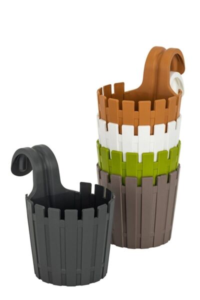 Poliwork 1 Adet Akasya Balkon Saksı Tekli kolay Askı Antrasit 1,5 Lt Denge Ap...