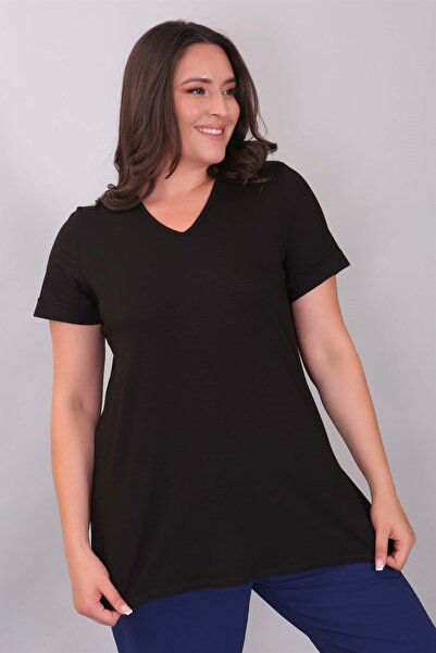 SERTUĞ Βασική μαύρη μπλούζα με λαιμόκοψη