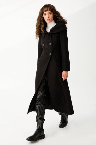 Esswaap Chandelier Boy Coat with Knuckle Collar and Double Breasted Front Closure Black