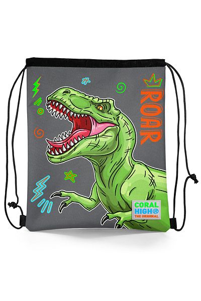 Coral High 22444 Model - Rucsac cu șnur cu model de dinozaur negru gri
