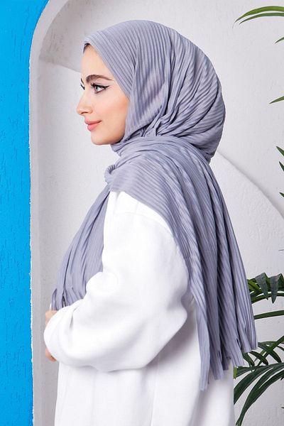 İmajButik Gray Fashion Blue Pleated Practical Ready Shawl