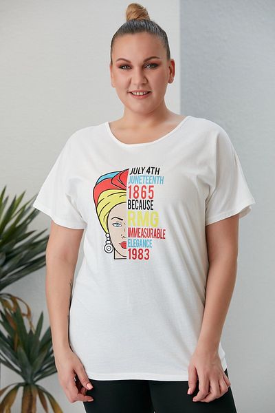 RMG Large Size White T-Shirt with Printed Back Detail