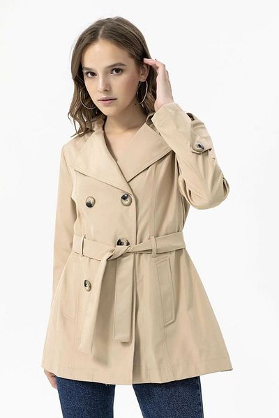 soi fashion Button Closure Belted Trench Coat
