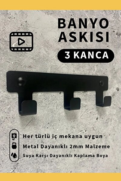 3art Metal Demir Banyo Askısı - Duvara Monte Havlu ve Elbise Askısı 3 Kancalı