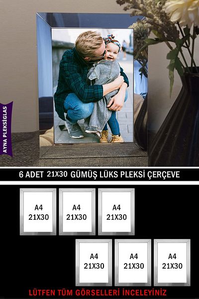 Bytwo 6 Pieces 21x30 a4 Silver Mirror Plexiglass Frame - a4 Luxury Plexiglass Frame