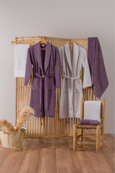Cotton Box Σετ οικογενειακό μπουρνούζι Unisex Purple Jacquard