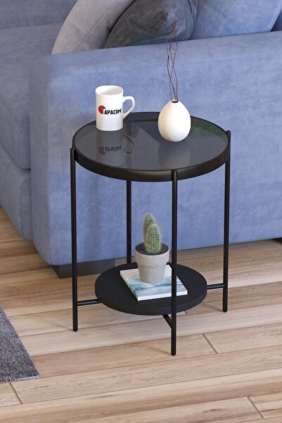 Tapacım Oslo Yan Sehpa Füme Cam , SİYAH Alt