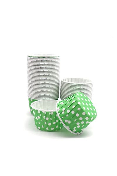 SURPRISE PARTY STORE Green Color Polka Dot Patterned 50-Piece Baking Muffin Cupcake Cake Mold Container Capsule 6.5x4 cm