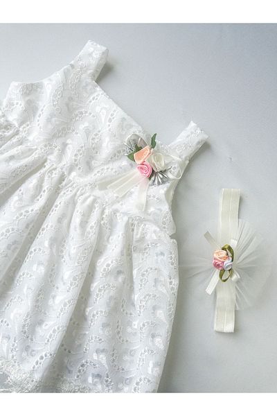 Luludy Kids White Flower Detailed Baby Girl Dress