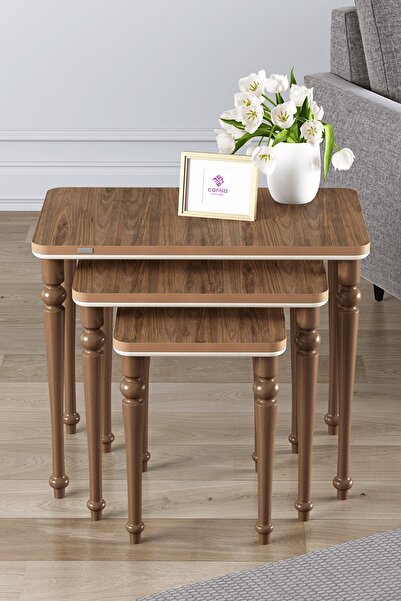 Canisa Lora Serisi Mdf 1.Sınıf 3lü Zigon Sehpa Takımı Ceviz Renk Gürgen Ayaklar