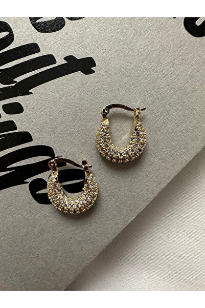 ringbox Gold Zirkon Taşlı Mini Boy Halka Küpe