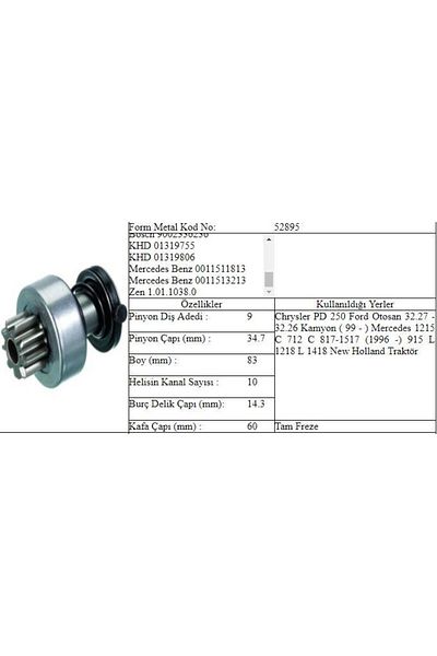 ÖLMEZ OTO YEDEK PARÇA STARTER GEAR 9 OUTER PD 250 AUTOSAN 32.27