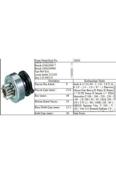 ÖLMEZ OTO YEDEK PARÇA 53630 STARTER GEAR PASSAT A4 VITO