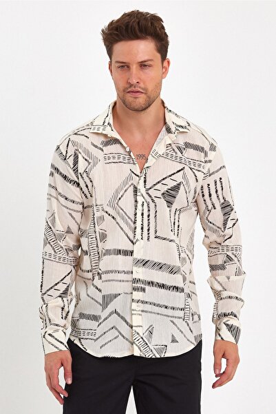 Fitmasterpro Ethnic Patterned Design Summer Viscose Shirt