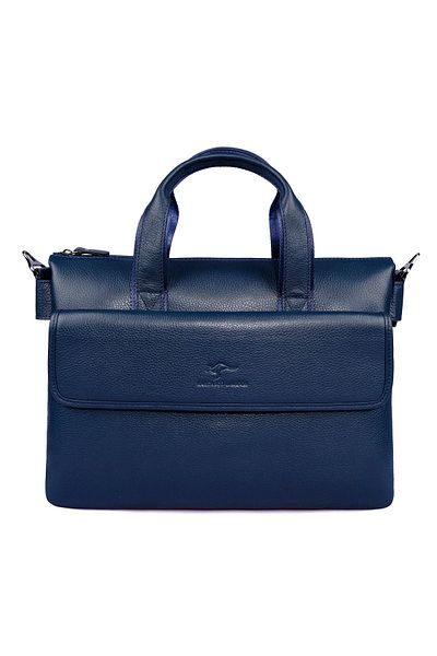 KANGAROO KINGDOM Men's Laptop & Briefcase Genuine Cow Leather Navy Blue 7659-l