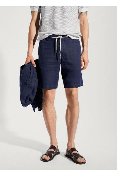 MANGO Man 100% linen drawstring waist Bermuda shorts