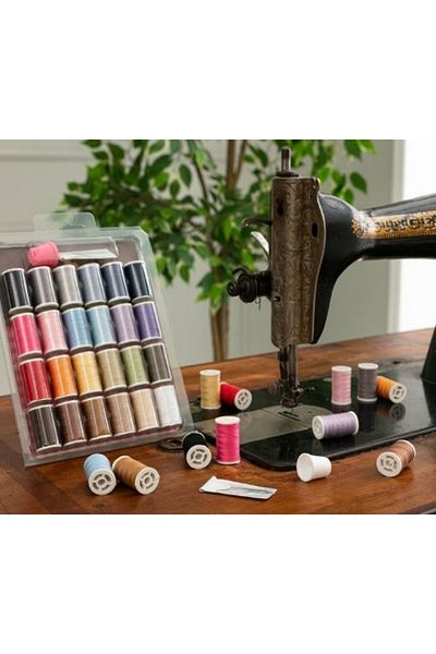 BALIM ÖRGÜ EVİ Mini Spools Sewing Thread Set 24 Color Needle Sewing Thimble