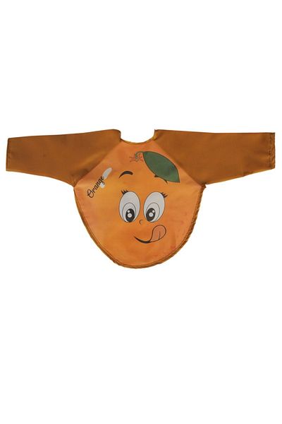YUNUSOĞLU HOME Orange Patterned Sleeved Baby Food Bib Use Between 6-24 Months