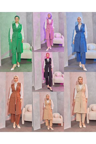 Cardella Women's Linen Aerobin Bottom Top 3-Piece Hijab Set with Vest
