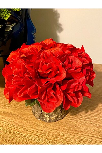 Eva Dekor Kütük Tanzim Yapay Kırmızı Güller 20 Cm Yapay Çiçek Kırmızı Gül