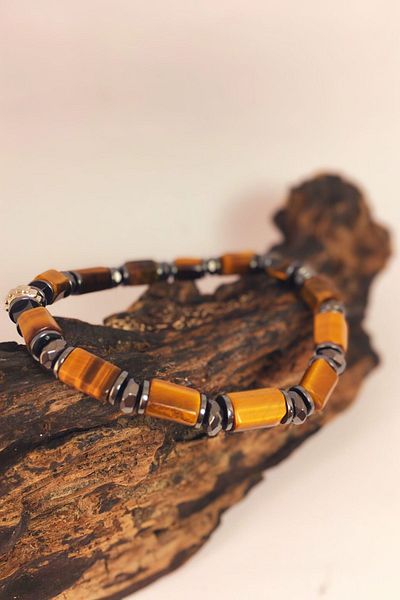 ayrestyle سوار عين النمر مع قطع أسطوانة - الهيماتيت
