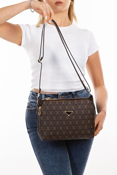 Newish Γυναικεία τσάντα ώμου σε καφέ ζακάρ Vegan δερμάτινη τριών τμημάτων